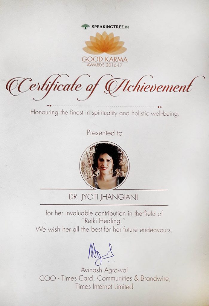 Certificate of The Speaking Tree - Good Karma Awards 2016-17